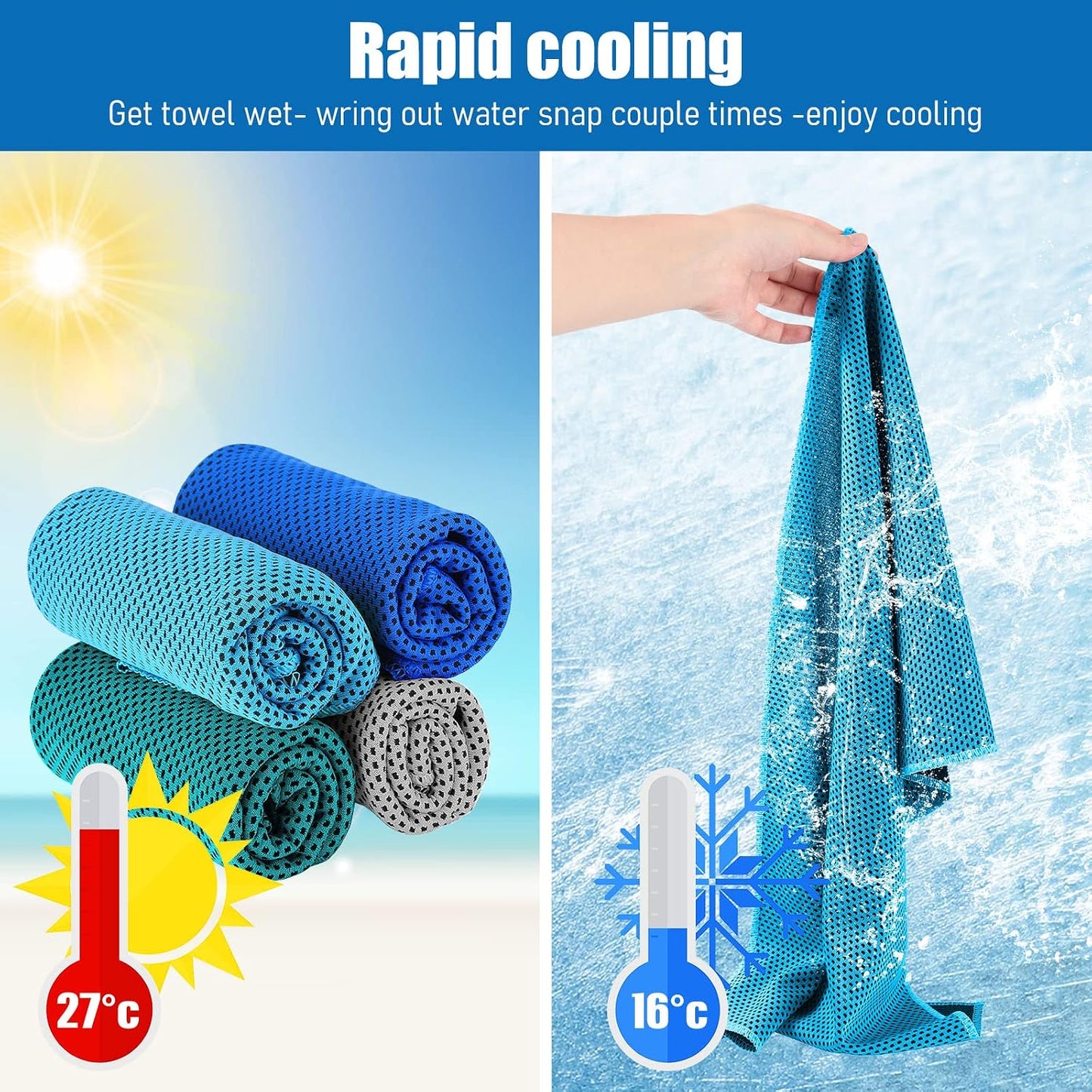 BBTO Cooling Towel Microfiber Ice Cool Cold Sport Face and Neck Soft Breathable Chilly Sweat Towel for Yoga Gym Workout Hot Weather Camping Running, 32 x 12 Inches