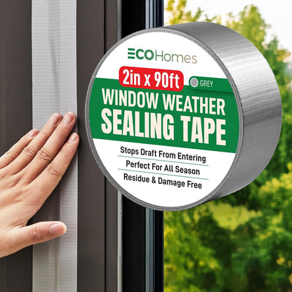ECOHomes Window Weather Sealing Tape (2 Inch Wide x 90 Ft, Clear) | Weather Stripping Tape, To Stop Drafts Through Window Gaps and AC Units, Insulation Seal for Home and Air Conditioners