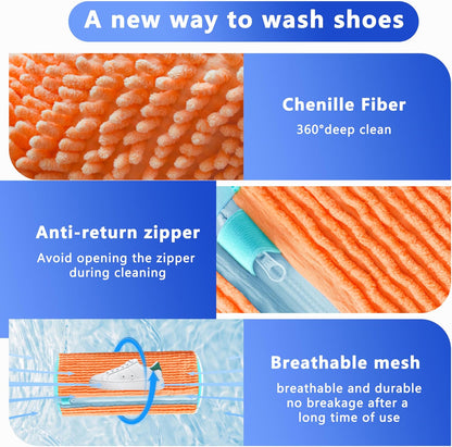 Reusable Shoe Washing Bag, 2-Pack Chenille Laundry Bag for Washer & Dryer. | Soft chenille fibers help deep clean sneakers while the hidden zipper keeps shoes secure and helps protect your washer.