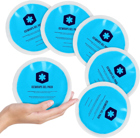 ICEWRAPS 4 inches Round Reusable Ice Packs with Cloth Backing, 5-Pack Blue | Easy to Use Hot and Cold Gel Pack, Flexible Cold Packs, Leak-Resistant, Sensitive Skin Safe, Made in Canada, FSA-HSA Eligible