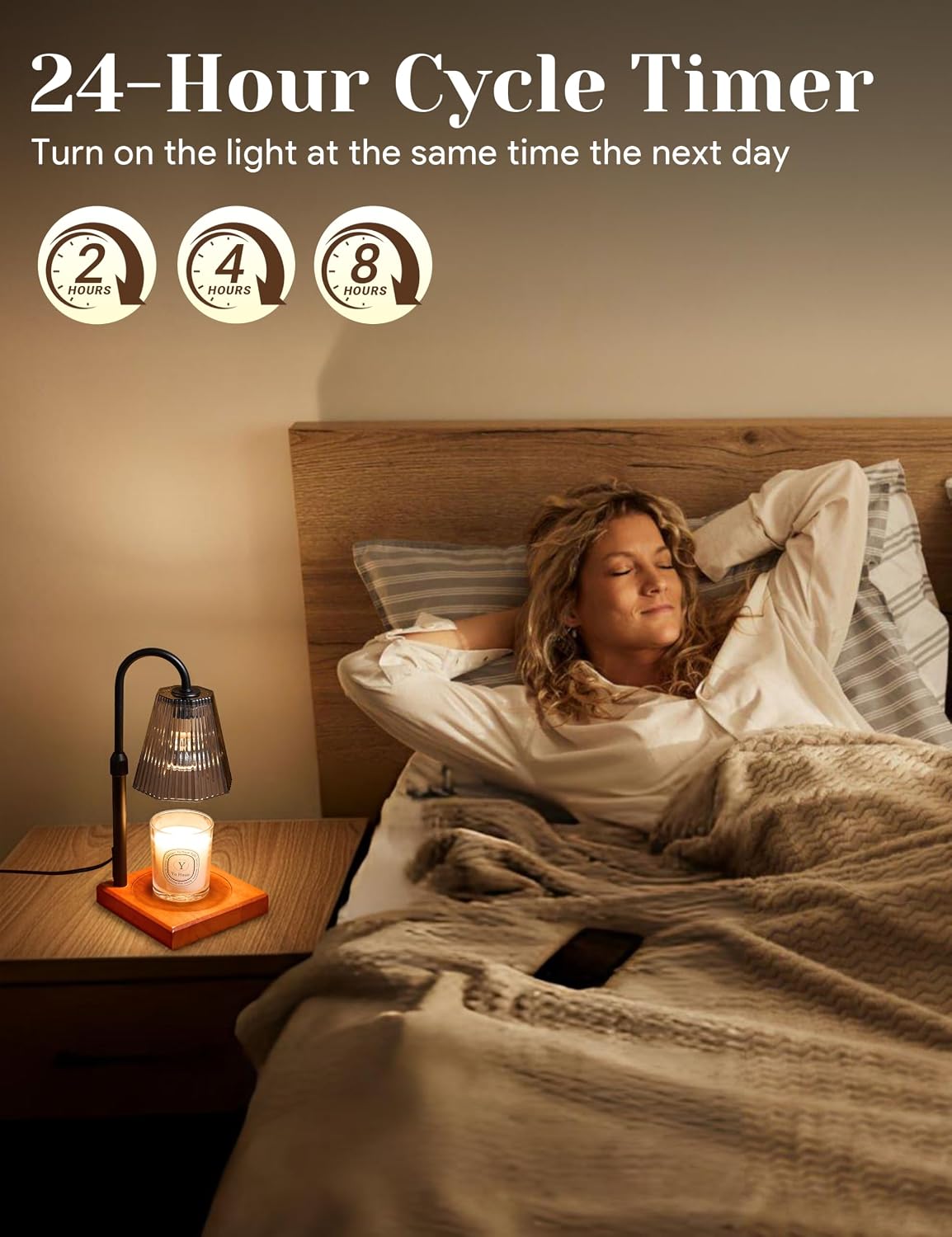 Candle Warmer Lamp Gold, Home Decor, Brithday Gifts for Women Mom | Stepless Brightness Adjustment, 24-Hr Cycle Timer, Adjustable Height for Candles, Includes 2 Bulbs, for Bedroom Living Room