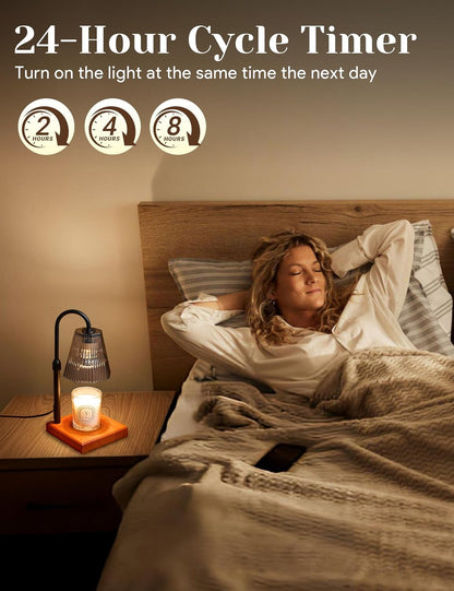 Candle Warmer Lamp Gold, Home Decor, Brithday Gifts for Women Mom | Stepless Brightness Adjustment, 24-Hr Cycle Timer, Adjustable Height for Candles, Includes 2 Bulbs, for Bedroom Living Room