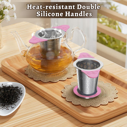 Tea Infuser for Loose Leaf Tea,Stainless Steel Tea Infuser with Heat Proof Silicone Handles,Extra Fine Mesh Tea Strainers Filter Fine Tea Leaves Effectively,Fits TeaPots/Mugs