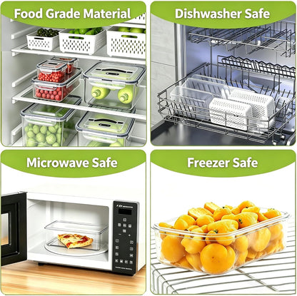 4 PCS Fruit Storage Containers for Fridge,Leakproof Produce Containers | Saver For Fridge with Removable Colander &Vent Lids,Microwave/Dishwasher Safe,Keeps Berries,Lettuce & Salad Fresh
