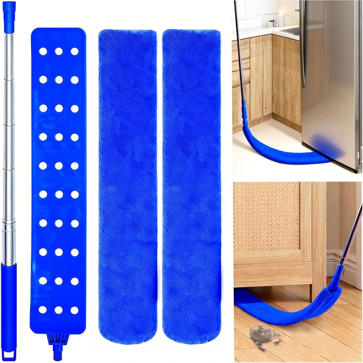 Retractable Gap Dust Cleaner Under Appliance Cleaning Tool, GMLRKY Flat Duster for Under Refrigerator Fridge Stove Couch Bed, Skinny Thin Duster for Tight Spaces (Blue)