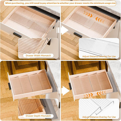 4 Pack Adjustable Narrow Spice Rack for Drawer - Expandable From 9" to 17.7" - Acrylic Drawer Seasoning Organizer,Tiered Clear Spice Tray for Spices,Condiment,Nail Polish and Jar Organization