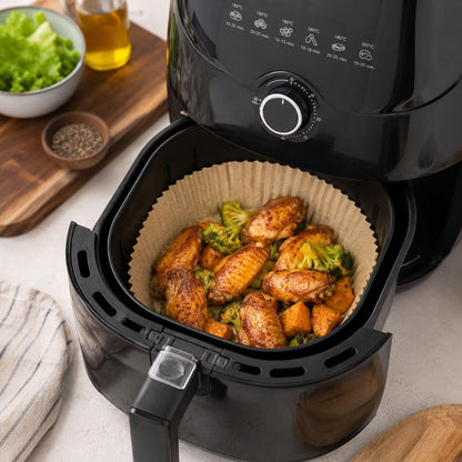 Restaurantware-Pastry Tek 8.1 x 5.5 x 1.8 Inch Air Fryer Liners, 100 Rectangle Air Fryer Baskets - No-Stick Silicone Coating, Unbleached, Food-Grade Paper Liners, For Steamer, Microwave, Oven
