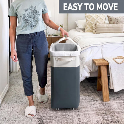 Goodpick 75L Laundry Basket with Wheels & Removable Wash Bag for Dorm | Rolling Laundry Basket with Handles for Dirty Clothes, Fodable Hamper for Laundry Room, Dorm Room Essentials, Grey