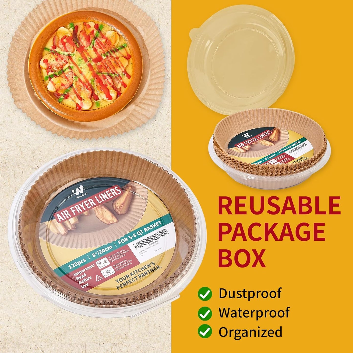 40GSM Air Fryer Liners, 6.5 Inch Air Fryer Liners Disposable, Unbleached Paper For 3-5Qt, Raw Wood Pulp, Double-Sided Silicone, For Health-Conscious Cooks & Busy Families, Square 100pcs