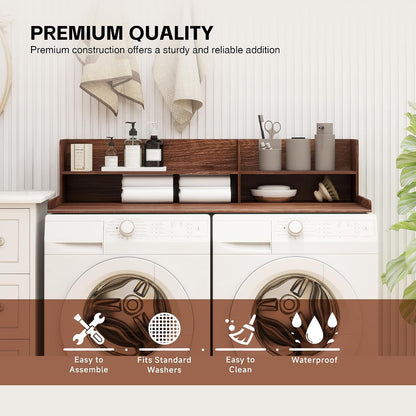2 Tier Wooden Washer Dryer Topper, Large Laundry Countertop Cover, Walnut | Washer And Dryer Topper Non-Slip Pads,Over Washer And Dryer Shelves For Clothes Folding,Space Saving Laundry Room Organizer