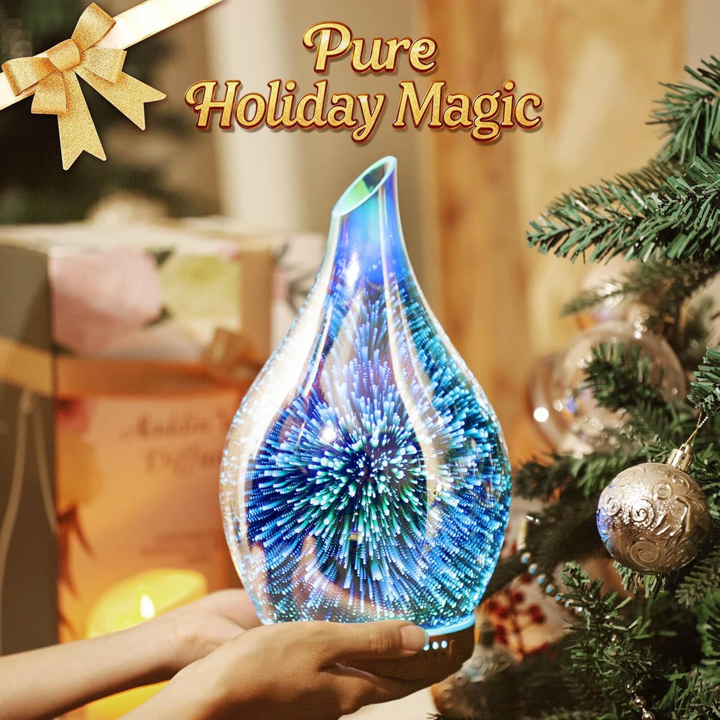 Porseme 280ml Remote Essential Oil Diffuser 3D Glass Ultrasonic Mist 7H | Elegant Handmade Glass Aroma Diffuser with 7-color LEDs, Quiet Aromatherapy and Safe Auto Shut-off, Perfect for Gifts