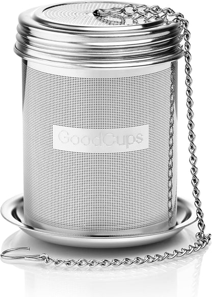 Stainless Steel Tea Infuser for Loose Leaf Tea, Small (1.5” Diameter x 2.2” Height) – Extra Fine Mesh Strainer with Chain Hook & Lid, Reusable Tea Steeper for Mugs, Cups & Teapots
