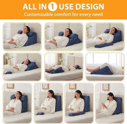 Ruqmuis Wedge Pillow Set for After Surgery, 3PCS Adjustable 9&12 Inch Bed Wedge Pillow for Sleeping, Incline Pillow Wedge for Headboard, Post Surgery, Acid Reflux, Neck&Back Support, White/Grey
