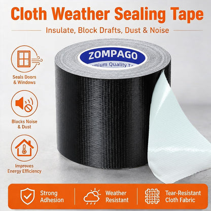 ZOMPAGO White Window Weather Sealing Tape 2.4in x 33FT, Cloth Draft Stopper for Sliding Door & Gap Filler, Strong Adhesive Window Seal Tape Air Conditioner Door Weather Stripping Insulation