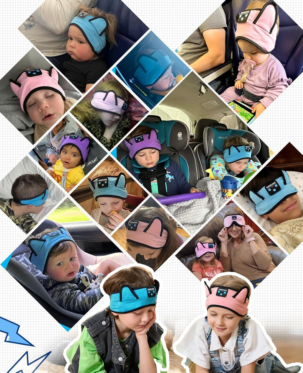 KIDSBAND Kids Bluetooth Headphones, Sleep Headband [Wireless & Wired Playback 2in1] Foldable Headphones for School/Travel/Tablet/Sleep