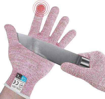 A5 Cut Resistant Gloves, Level 5 Protection, Safety Work Gloves for Kitchen Cutting, Oyster Shucking, Wood Carving, Meat Cutting, Fish Handling, Pink, XL