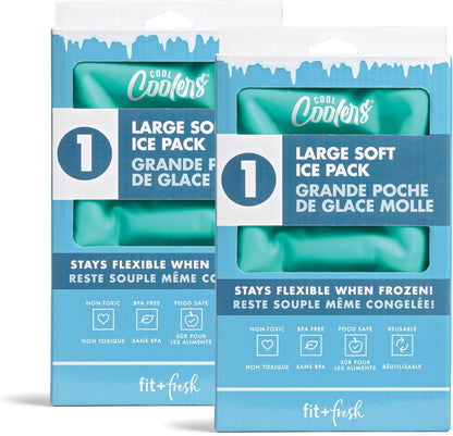 Cool Coolers by Fit & Fresh 2 Pack XL Soft Ice Packs for Cooler, Flexible Stretch Nylon, Lunch Box Ice Packs, Large Reusable Freezer Packs, Cornflower Blue