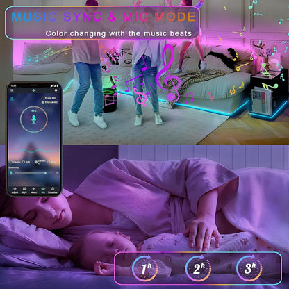 LED Strip Light Motion Sensor Under Bed Lights 9.84FT RGB,Remote/APP Control,Dimmable,Music Sync,Auto-Off Timer,Motion Activated Led TV Night Light for Bed Stair Cabinet Party Computer Desk