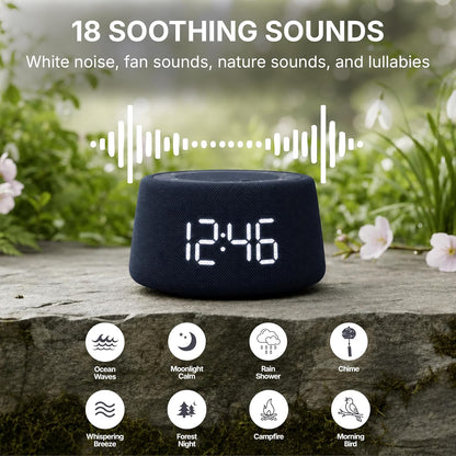 White Noise Alarm Clock for Bedroom, Night Light, Bluetooth Audio | Sleep sounds, Bluetooth speaker, ambient night light, dimmable display, adjustable alarm volume, bedside routine for adults