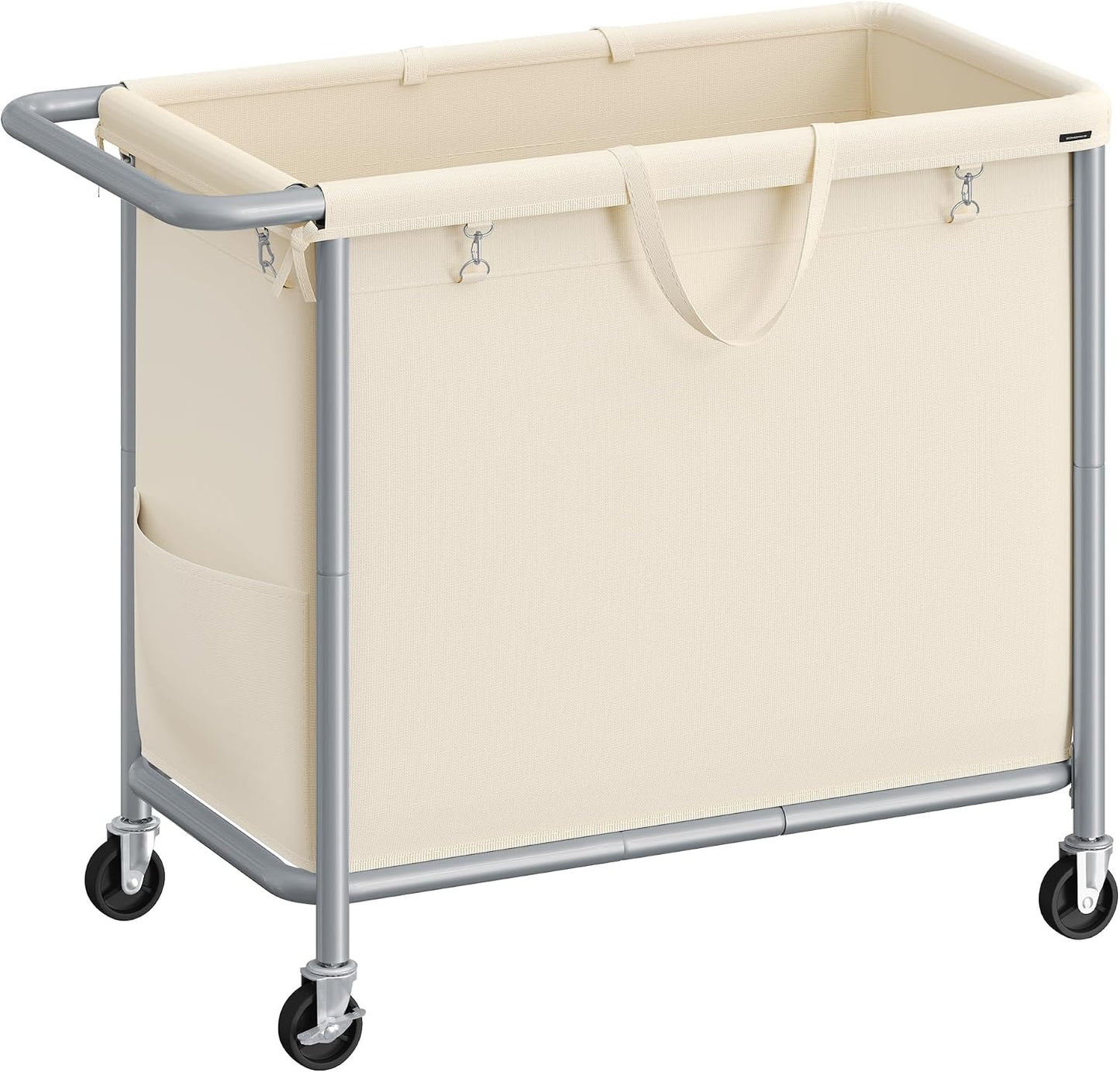 SONGMICS Laundry Basket with Wheels, 4-Section Rolling Laundry Hamper, 68.6 Gallons (260 L), Removable Liner, Steel Frame with Handle, 43.3 x 15.4 x 31.9 Inches, Cream White URLS014W01