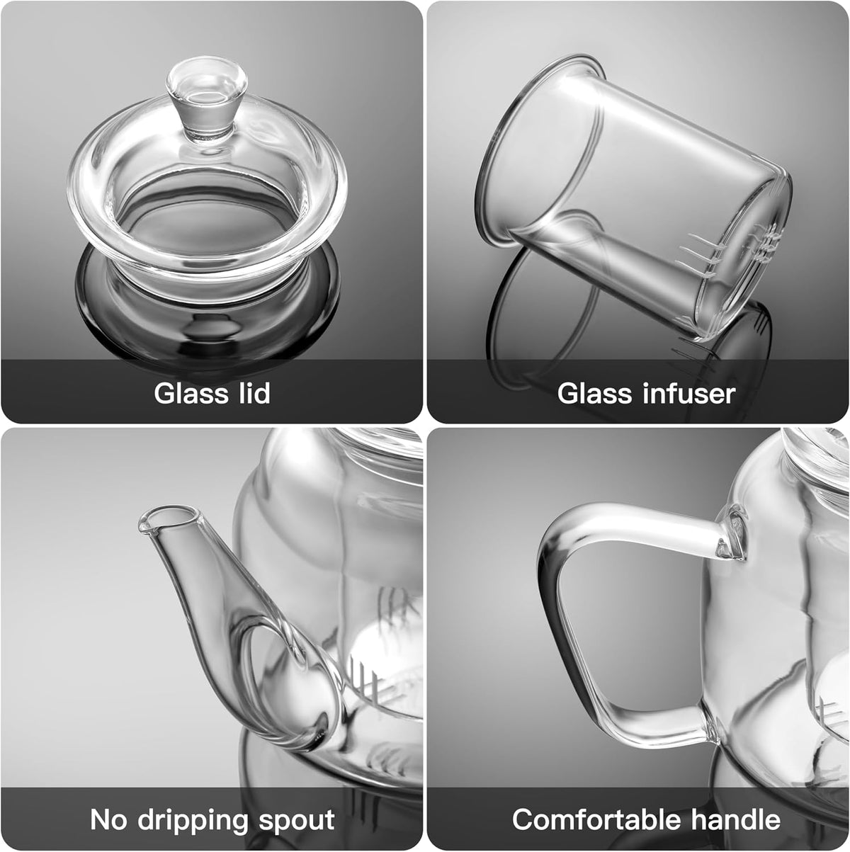 CNGLASS Glass Teapot with Removable Infuser,20oz(600ml) Clear Glass Tea Kettle Stovetop Safe,Glass Teapot with Strainer for Blooming and Loose Leaf Tea