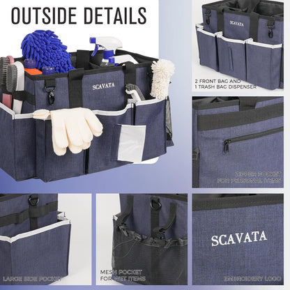 SCAVATA Wearable Cleaning Caddy Bag, Cleaning Caddy Supplies Organizer with Handle & Shoulder Straps for Housekeepers, Under Sink & Car Cleaning Tool Organizers with 4 Foldable Divider (Lake Blue)