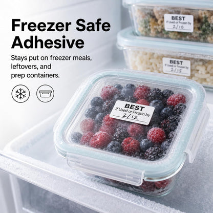 Writable Removable Freezer Food Date Labels, 1 x 2, 500/Roll | Best if Used or Frozen by Stickers for Meal Prep, Leftovers, Restaurants, Delis, Bakeries and Cold Storage. Made in USA