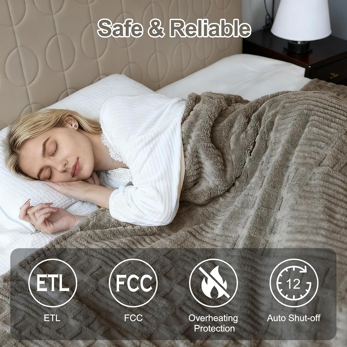 Heated Blanket Electric Throw, 50"X60" Heating Blanket Waffle with 12 Heat Levels, Fast Heating Blanket with 1-12H Timer, Overheat Protection with ETL & FCC for Bed Home Office Sofa (Light Gray）