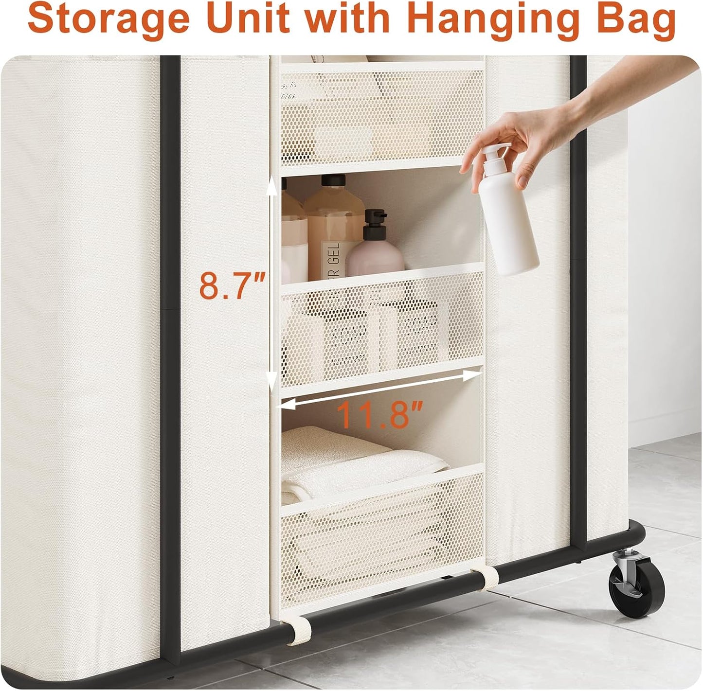 WOWLIVE Laundry Sorter 2 Section, 200L Rolling Laundry Hamper with Wheels | Laundry Cart with Steel Frame, Laundry Basket with Hanging and Removable Bag, Storage Unit Basket Organizer for Dorm, Beige