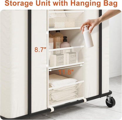 WOWLIVE Laundry Sorter 2 Section, 200L Rolling Laundry Hamper with Wheels | Laundry Cart with Steel Frame, Laundry Basket with Hanging and Removable Bag, Storage Unit Basket Organizer for Dorm, Beige
