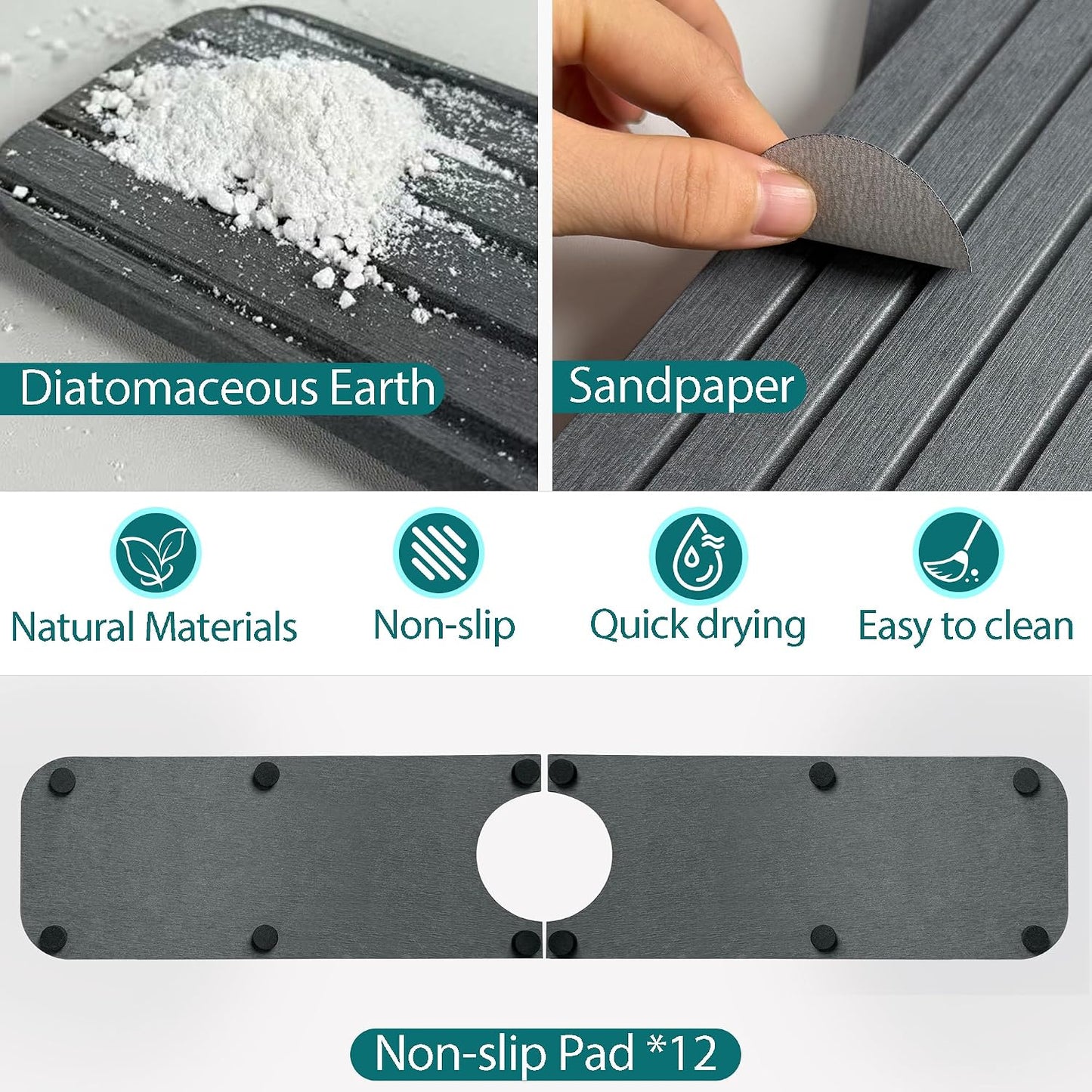 Water Absorbing Stone Kitchen Sink Mat Faucet Splash Guard for Bathroom | Quick Dry, Raised Feet, Diatomaceous Earth, Stone Faucet Mat, Sink Protector for Counter, Sink Accessories, Bathroom Decor