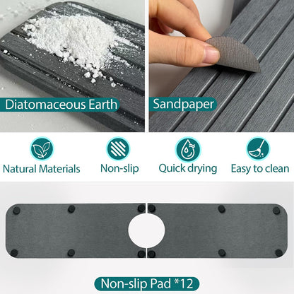 Water Absorbing Stone Kitchen Sink Mat Faucet Splash Guard for Bathroom | Quick Dry, Raised Feet, Diatomaceous Earth, Stone Faucet Mat, Sink Protector for Counter, Sink Accessories, Bathroom Decor
