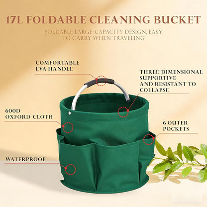Cleaning Caddy with Handle,Cleaning Supplies 17L Foldable Storage Basket | Portable Multi Bucket Organiser Mop Bucket for Home Garden (Black)-11 x 11inches