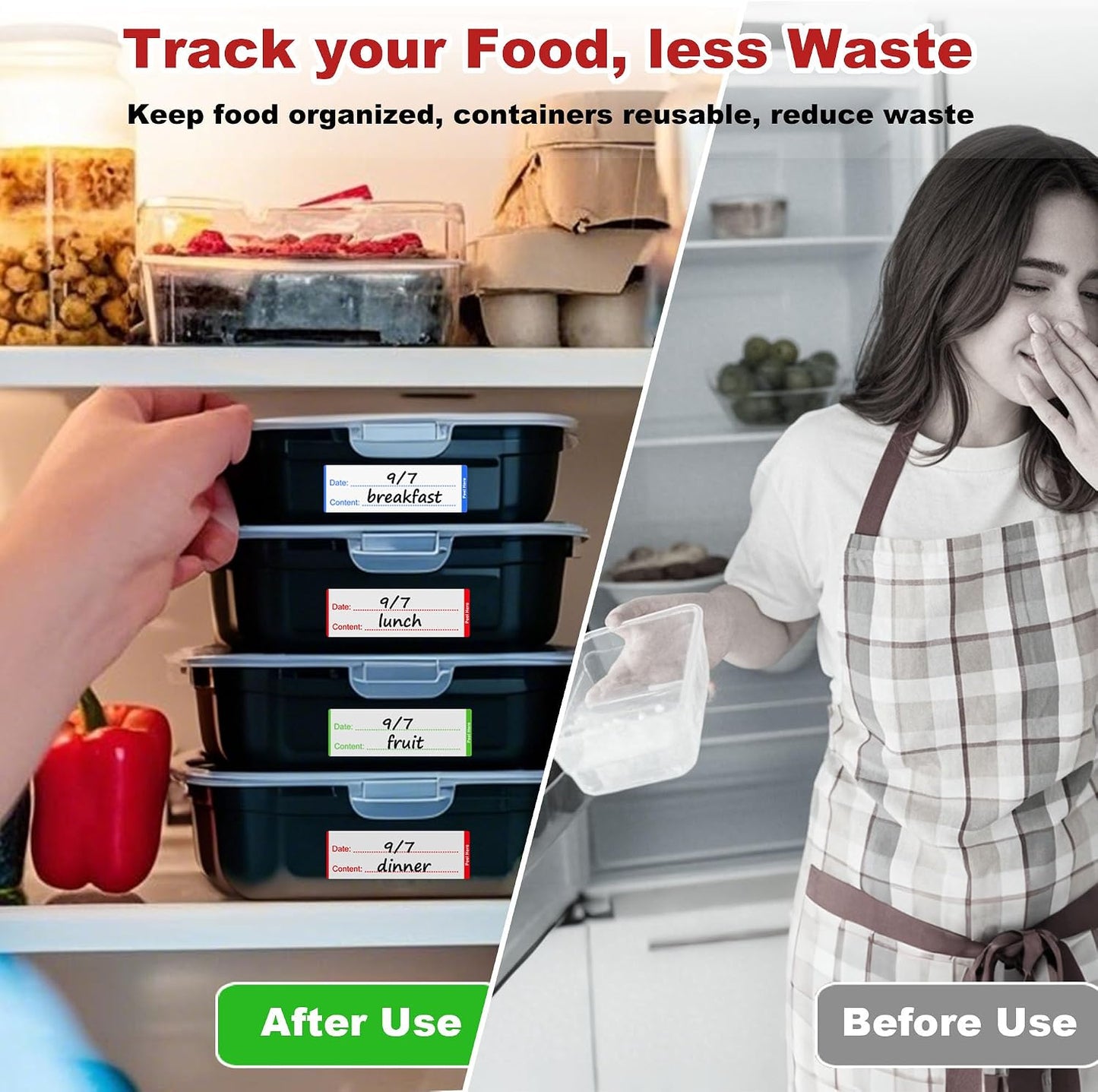 Removable Freezer Labels with Dispenser, 1" x 3", 1 Box (Red) | Writable, remove no residue, waterproof & oilproof, easy peel-off design, 300 labels per box, for meal prep containers