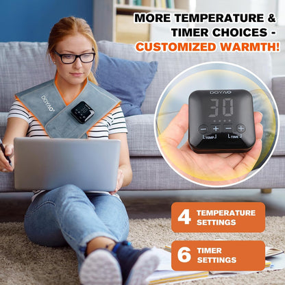TUOB Heating Pad for Neck and Shoulder, Portable Cordless Heating Pad for Pain Relief with 4000mAh Controller, Rechargeable Electric Heat Pad, 4 Heat Setting & 6 Timers Auto Off