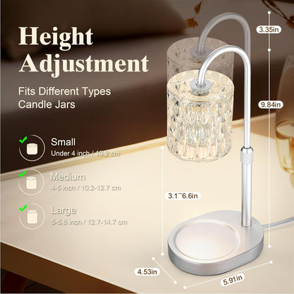 Dreamholder Electric Candle Warmer Lamp with Timer & Dimmer, Adjustable Height Wax Melt Warmer for Jar Candles, Wood Base Candle Melter, Floral Home Decor Gifts for Women, Mom, Natural Wood