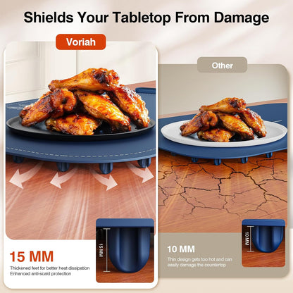 Warming Mat for Food, Voriah Electric Warming Tray with 3 Temp Settings & Auto Shut-Off, Food Warmer with Thick Silicone Surface to Keep Food Warm at Buffet, Parties, and Family Use（Dark Blue）