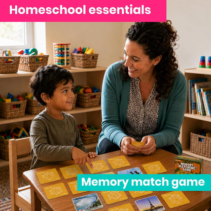 Menique Explore the World Memory Matching Game – Geography Game with 100 Photo Cards, 50 Countries, Flags & Landmarks – Travel Card Game with Educational Booklet, Ages 3+