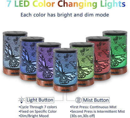 EQUSUPRO Essential Oil Diffuser 150ml Black Metal Aromatherapy Oil Diffuser Ultrasonic Cool Mist Diffuser with Auto Shut-Off Protection,7 Colors Changed LED for Home Office SPA Yoga