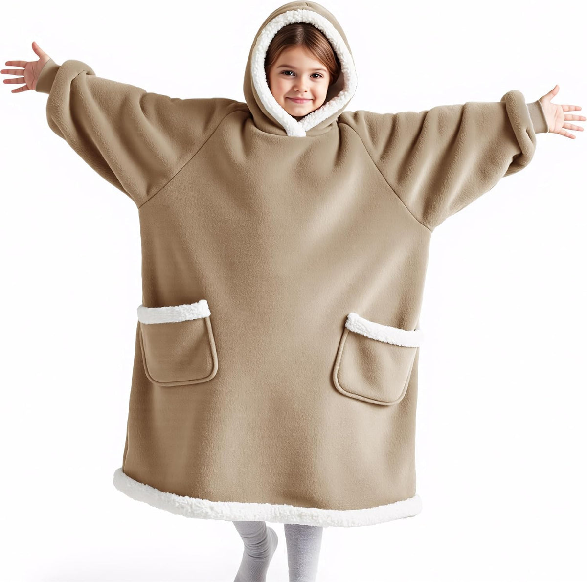 Bedsure Wearable Blanket Sherpa Hoodie Gifts, Sweatshirt, Grey, Standard