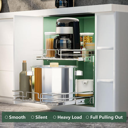 LOVMOR 2 Tier Individual Pull Out Cabinet Organizer 11" W x 18" D, Slide Out Kitchen Cabinet Storage Sliding Shelves