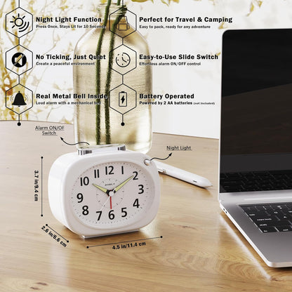 AYRELY® 4.5" Loud Analog Alarm Clock for Heavy Sleepers, 100 dB Alarm Sound | Mechanical Bell, Silent Quartz Desk Clock and Table Clock with 10-Second Night Light, Luminous Hands for Bedroom and Bedside