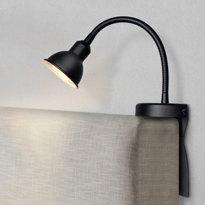 Solfres Patented Innovative Design Headboard Reading Light. No Drilling Golden Book Light for Bedtime Reading. Dimmable LED Book Reading Lamp with Bulb. Movable & Flexible, Black