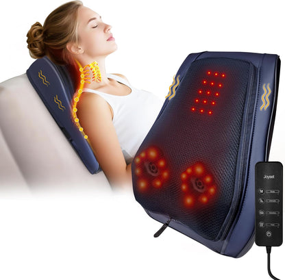 Joyset Back Massager with Heat, Shiatsu Chair Cushion for Lower Back | Upper & Lower Back 2-Level Heat, 16 Nodes Bidirectional Deep Kneading, Removable Washable Cover, Universal Fit for Mom, Dad