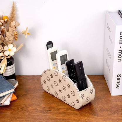 Remote Control Holders Organizer Box with 5 Compartment PU Leather Caddy | Multi-functional Office Desk Storage Caddy Store Tv Remote for Media Player,Brush,Pencil,Glassees&Office Supplies