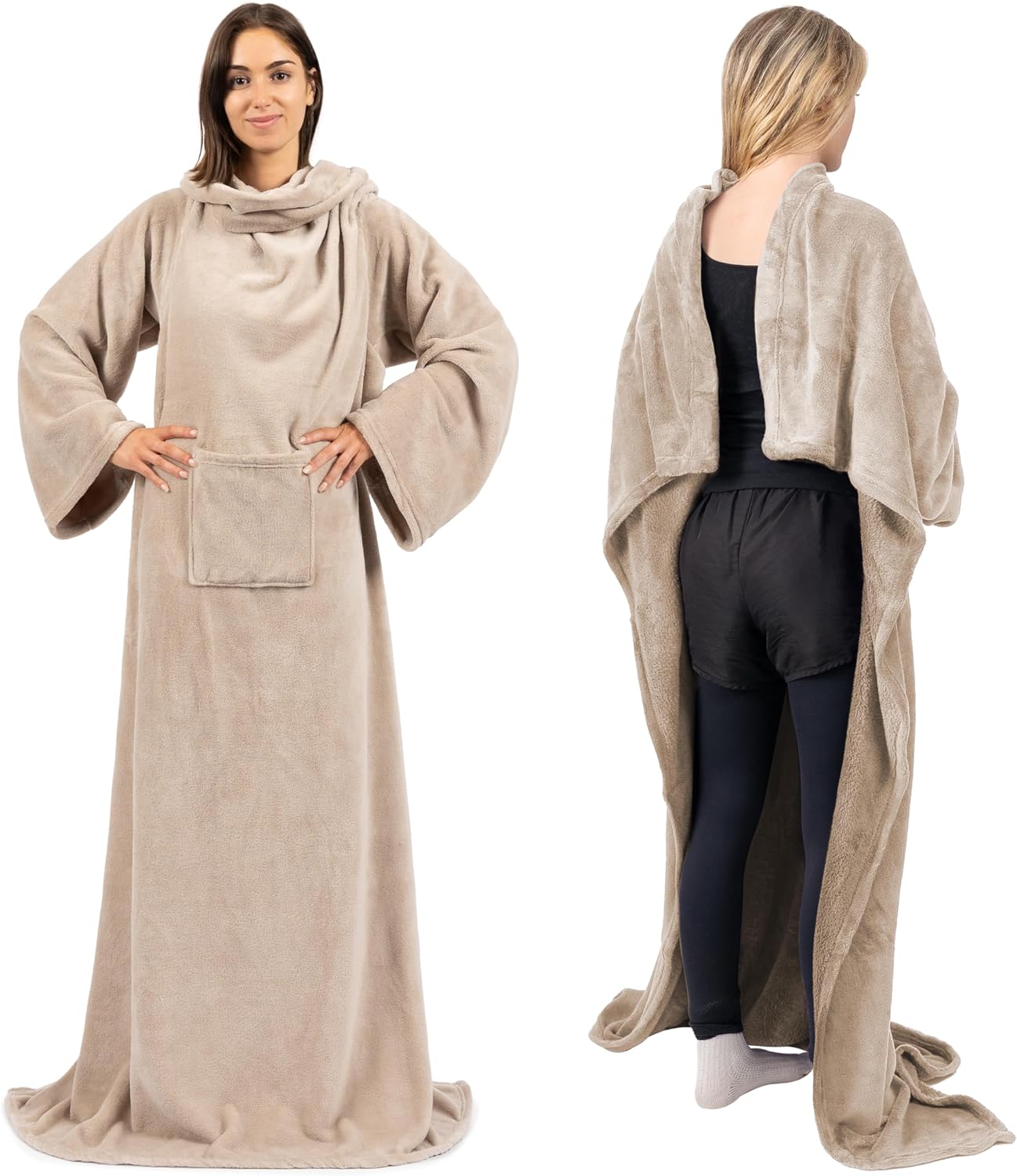 PAVILIA Wearable Blanket with Sleeves for Adult Women Men, Cozy Fleece Warm Wrap Throw with Arms, Gifts for Christmas, Wife