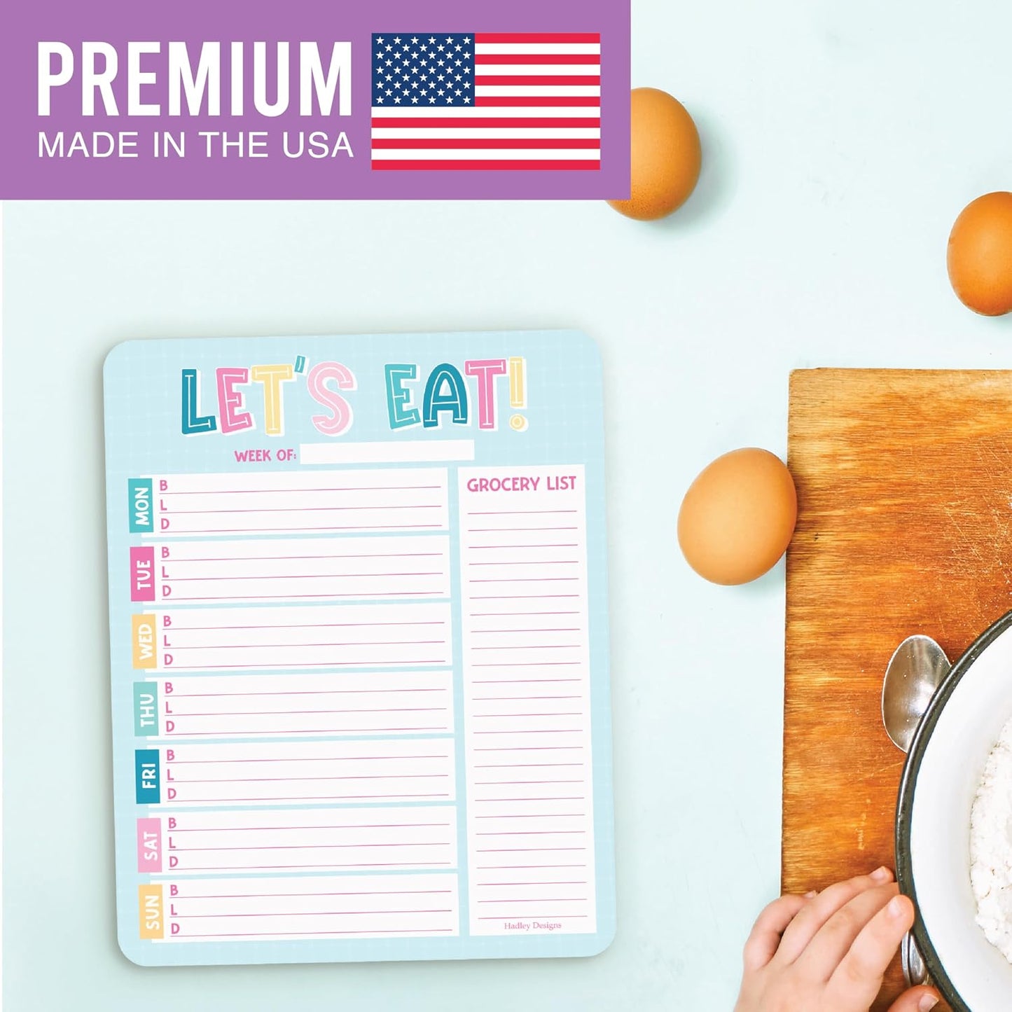 Hadley Designs Weekly Meal Planner for Fridge - Dinner Menu Board for Kitchen, Colorful Weekly Menu Board Dry Erase, Dry Erase Meal Planner for Fridge