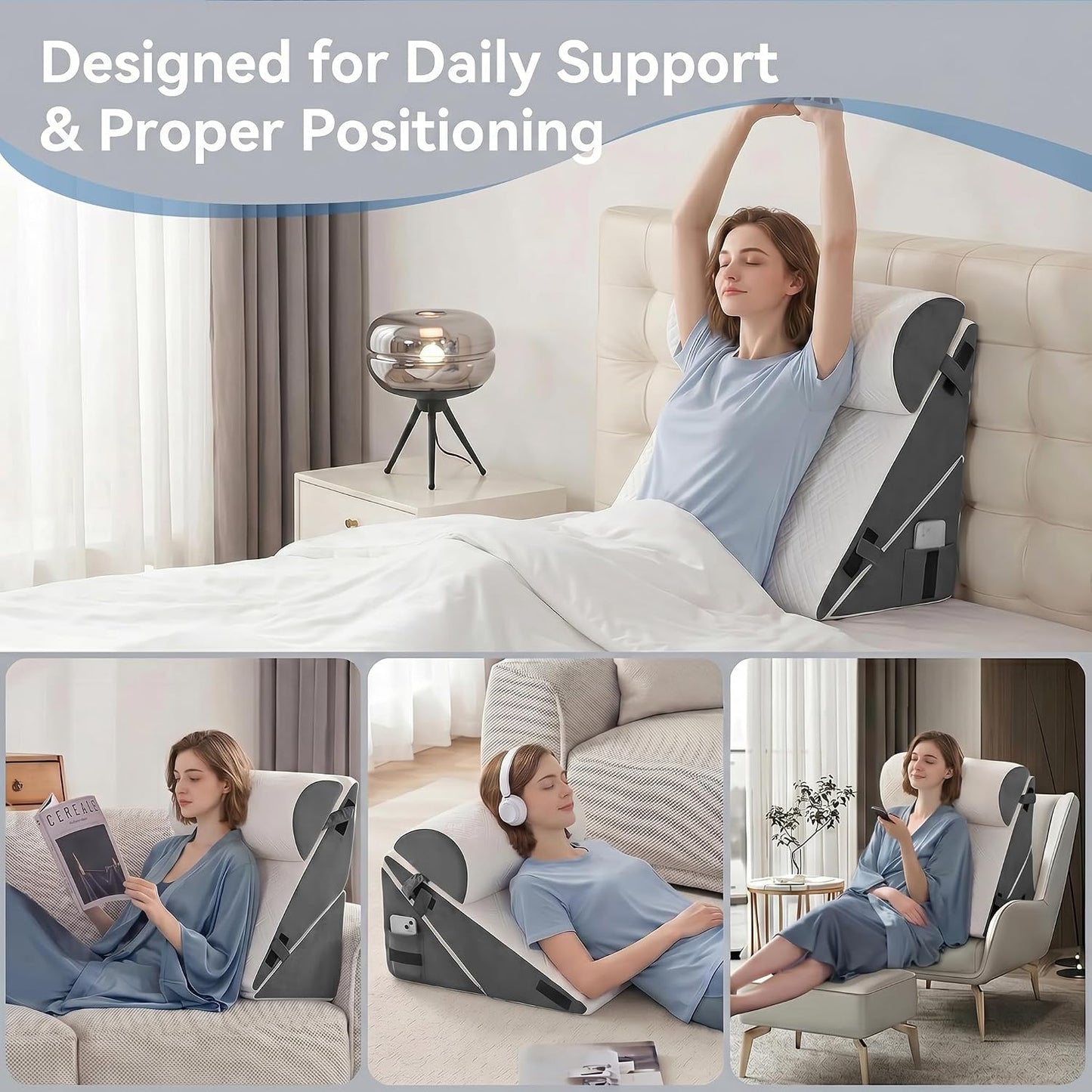 5PCS Wedge Pillow Set for After Surgery,Bed Pillow for Sleeping | Memory Foam Orthopedic Back Pillow for Pain Relief and Acid Reflux, Adjustable Sitting Up for Bed Post Surgery Pillow Green
