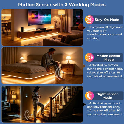 Motion Activated LED Strip Under Bed Lights 9.8Ft RGB, Remote & App Control | Motion Sensor Strip Light Indoor, Music Sync,Auto On/Off RGB Color Changing Night Light USB Powered for Bedroom Cabinet TV PC