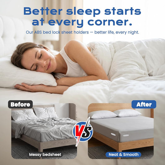 Bed Sheet Holders for Corners: No More Loose Sheets – Upgraded Fitted Sheet Holder Straps Heavy Duty Double-Sided Anti-Slip & Sheet Clips for Easy Installation Fits All Mattress Sizes (4PCS)